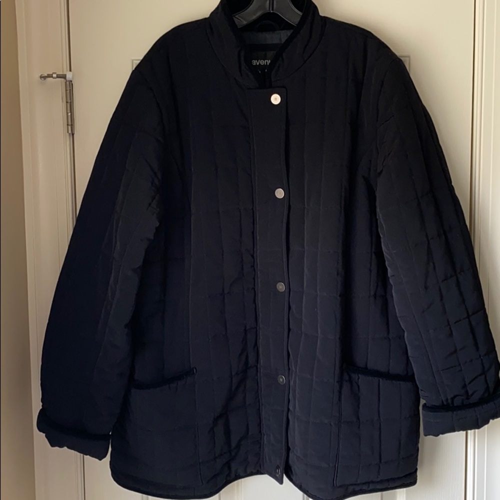 AVENUE black quilted jacket with velvet trim!!